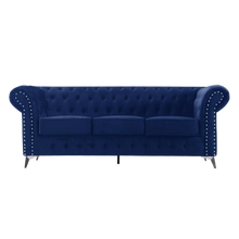 Chesterfield Blue Plush Velvet 3+2 Seater Sofa - Prime Furniture