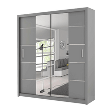 Oslo Grey Modern Double Mirror Sliding Door Wardrobe With LED Light - Prime Furniture