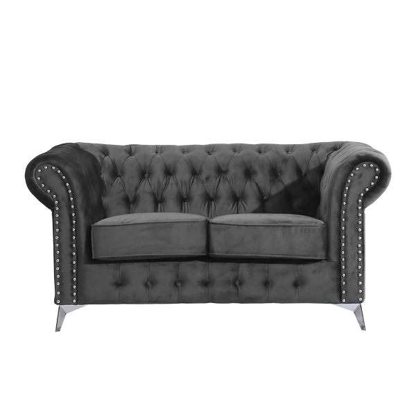 Chesterfield Grey Plush Velvet 3+2 Seater Sofa - Prime Furniture