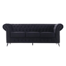 Chesterfield Black Plush Velvet 3+2 Seater Sofa