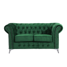 Chesterfield Green Plush Velvet 3+2 Seater Sofa