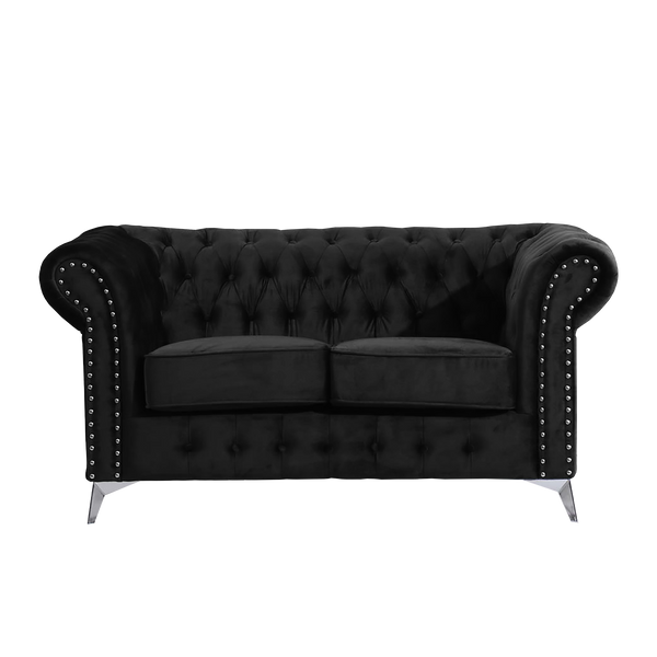 Chesterfield Black Plush Velvet 3+2 Seater Sofa - Prime Furniture