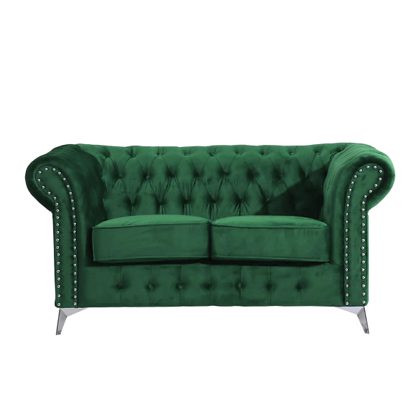 Chesterfield Green Plush Velvet 3+2 Seater Sofa - Prime Furniture