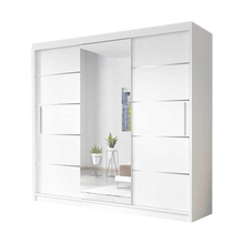 Lyon White Modern Double Mirror Sliding Door Wardrobe With LED Light - Prime Furniture