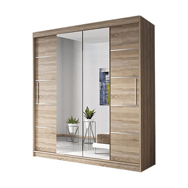 Oslo OAK/SONOMA Modern Double Mirror Sliding Door Wardrobe With LED Light - Prime Furniture