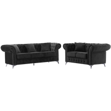 Chesterfield Black Plush Velvet 3+2 Seater Sofa - Prime Furniture