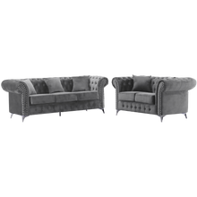 Chesterfield Grey Plush Velvet 3+2 Seater Sofa - Prime Furniture