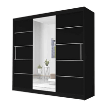 Oslo Black Modern Double Mirror Sliding Door Wardrobe With LED Light - Prime Furniture