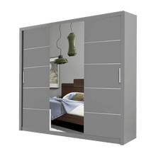 Lyon Grey Modern Double Mirror Sliding Door Wardrobe With LED Light - Prime Furniture