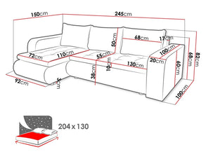 Berlin Fabric Corner Left/Right Arm Sofa Bed With Storage - Prime Furniture